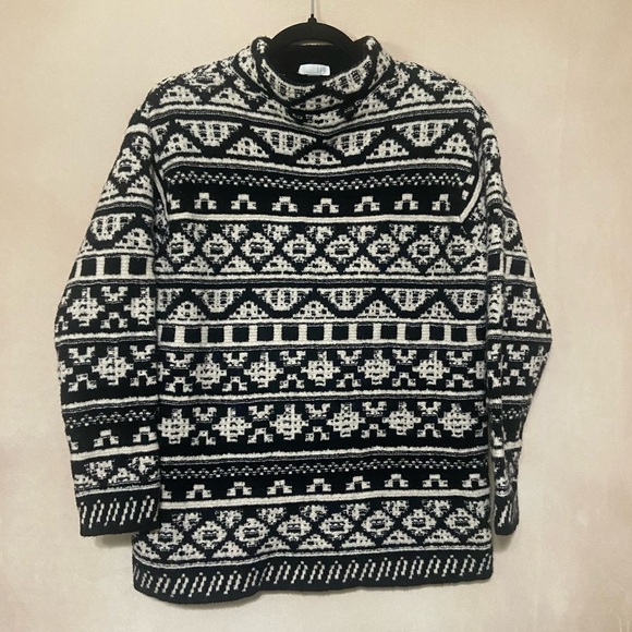 J. Jill EUC black white nordic geometric print mock neck wool blend sweater - Picture 5 of 8